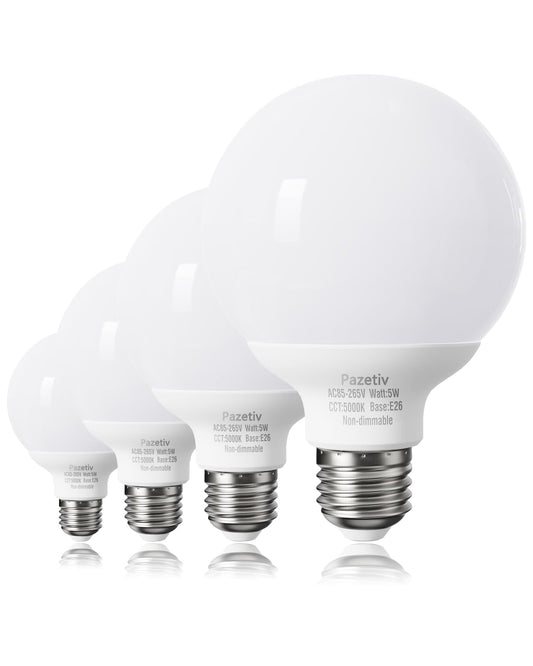 Daylight LED Globe Light Bulbs for Bathroom, 60 watt Equivalent, E26 Base