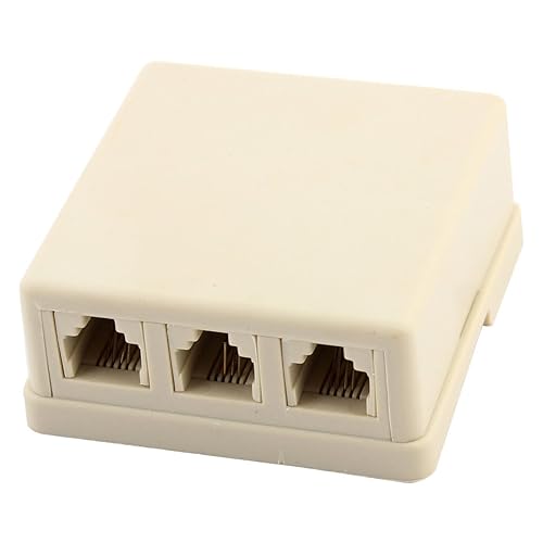 uxcell Phone Jack Surface Mount 3 Port Telephone Jack Box, 6P4C 1 to 3 RJ11 Female Socket Telephone Wall Plate Coupler Connector with Double Adhesive