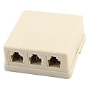 uxcell Phone Jack Surface Mount 3 Port Telephone Jack Box, 6P4C 1 to 3 RJ11 Female Socket Telephone Wall Plate Coupler Connector with Double Adhesive