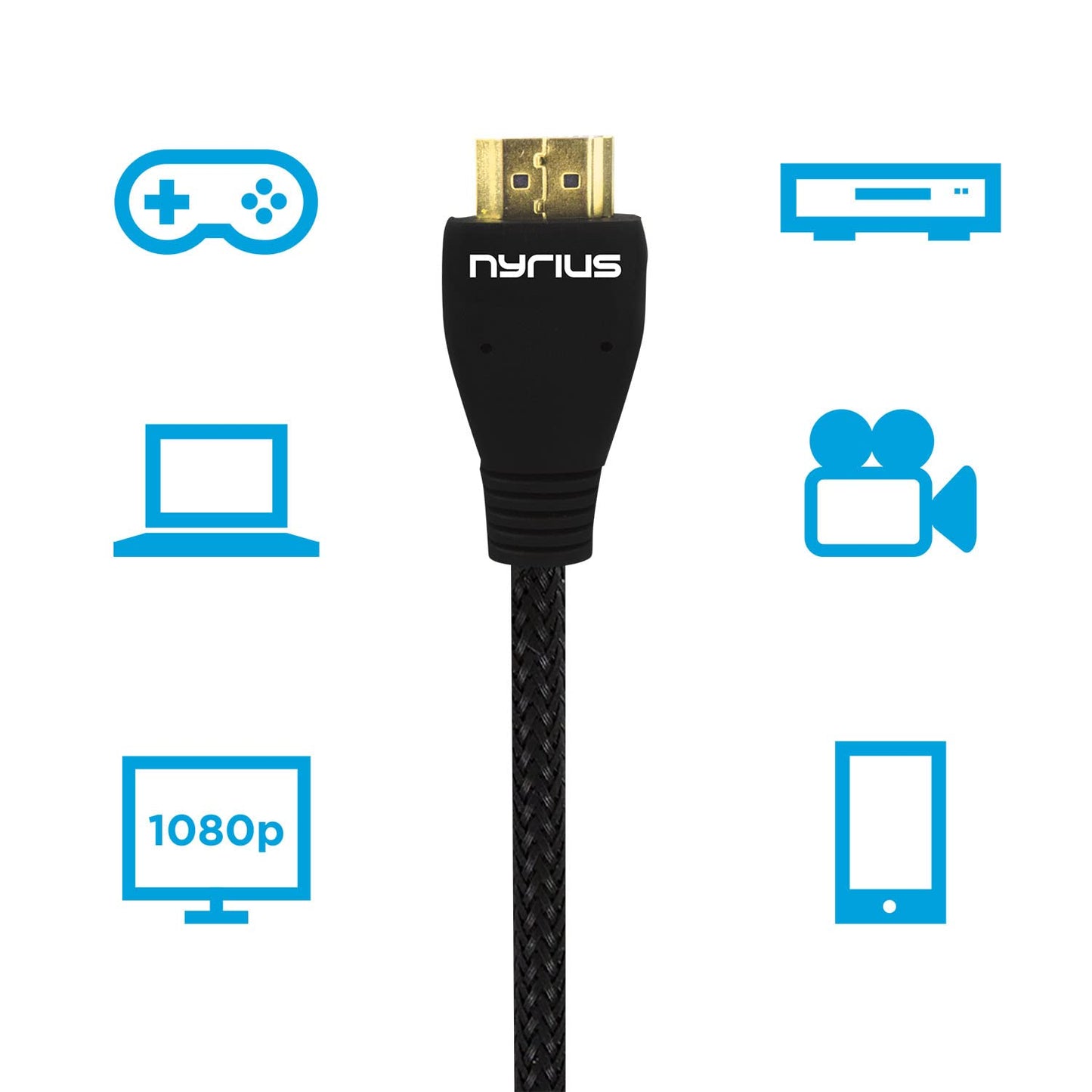 Nyrius High Speed Premium HDMI Cable (6 Feet) Supports 3D, Ethernet, & Audio Return for HDTV, Projector, A/V Receiver, Laptop, PC, Apple TV, Roku