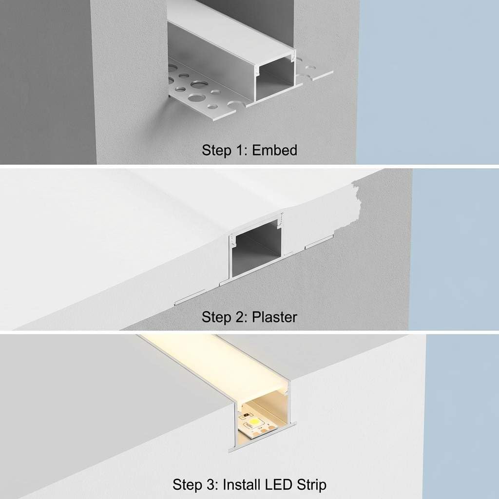 QWORK Trimless Recessed LED Channel 6 Pack 3.3FT - Matte Silver Aluminum for Drywall, Ceiling & Accent Lighting