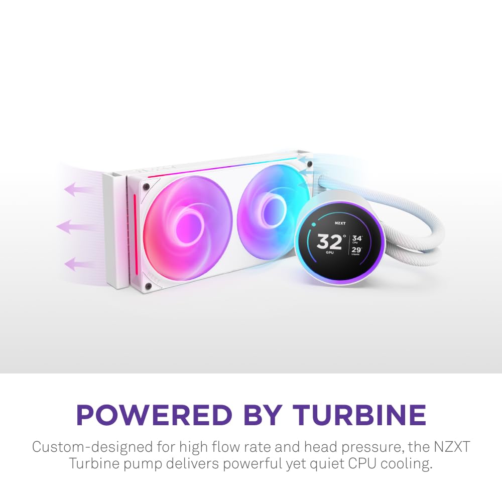 NZXT Kraken Elite 240 RGB 2024 - AIO CPU Liquid Cooler - 240mm Radiator - 2 x F120P Fans - Customizable 2.72" IPS LCD - NZXT Turbine Pump - AMD® AM5