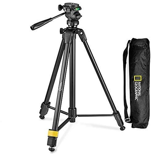 NATIONAL GEOGRAPHIC Photo Tripod Kit with Monopod, Carrying Bag, 3-Way Head, Quick Release, 3-Section Legs Lever Locks, Geared Centre Column, Load up