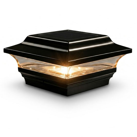 Classy Caps 4x4 Imperial Solar Post Cap - Fits 3.5"x3.5" and 4"x4" Deck & Fence Posts - Black Cast Aluminum - Warm and Cool Light Modes - Heavy-Duty