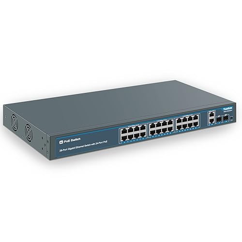 24 Port Gigabit Ethernet PoE Switch with 2 Uplink Gigabit Port & 2 SFP Port, YuanLey Unmanaged 24 Port PoE+ Network Switch, Rackmout, Build in 400W