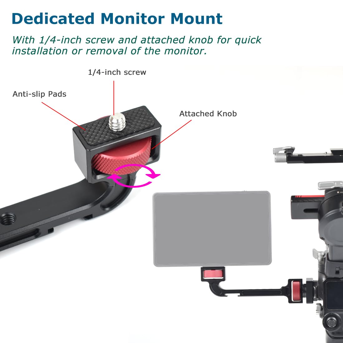KOQINVIZ Gimbal Monitor Mount Phone Mount with Coldshoe Mount 1/4" Holes for DJI Ronin RS 3 /RS3 Mini Pro/RS 2 / RSC 2/ SC/S Zhiyun Weebill S Crane 3s