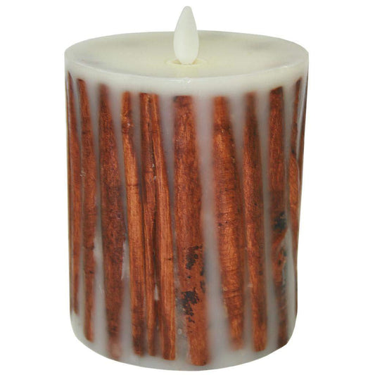 Raz Imports 3.5"X5" Moving Flame Cinnamon Stick Pillar Candle - Flameless Lighting Accent and Battery Operated Flickering Light Source with Timer