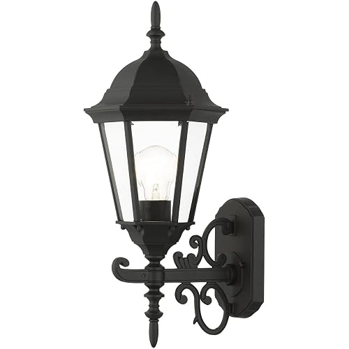 Livex Lighting 7556-14 Outdoor Wall Lantern with Clear Beveled Glass Shades, 20" x 8" x 20", Black