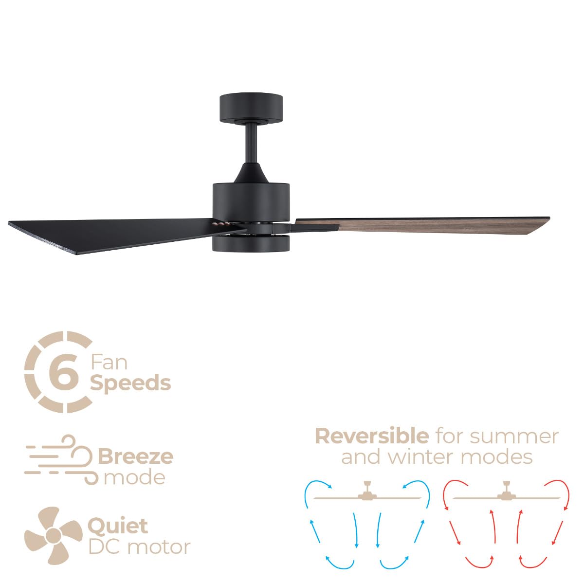 Bali 42in 3-Blade Smart Indoor or Outdoor Ceiling Fan 2700K-6000K CCT Tunable Range LED Light Kit in Matte White with Reversible White and Natural