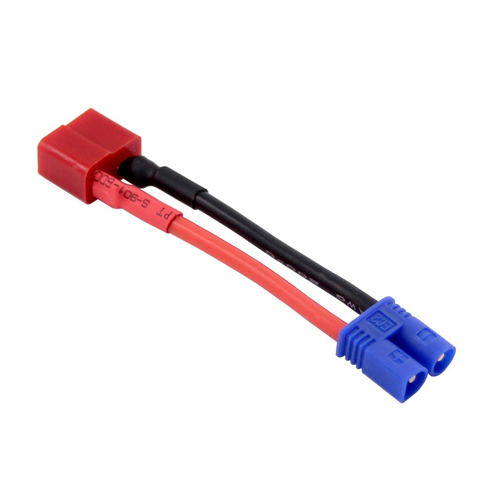 OliRC 4pcs EC2 Male to T-Plug Style Female Connector Adapter with 5cm 2in 16awg Wire(C36-4)
