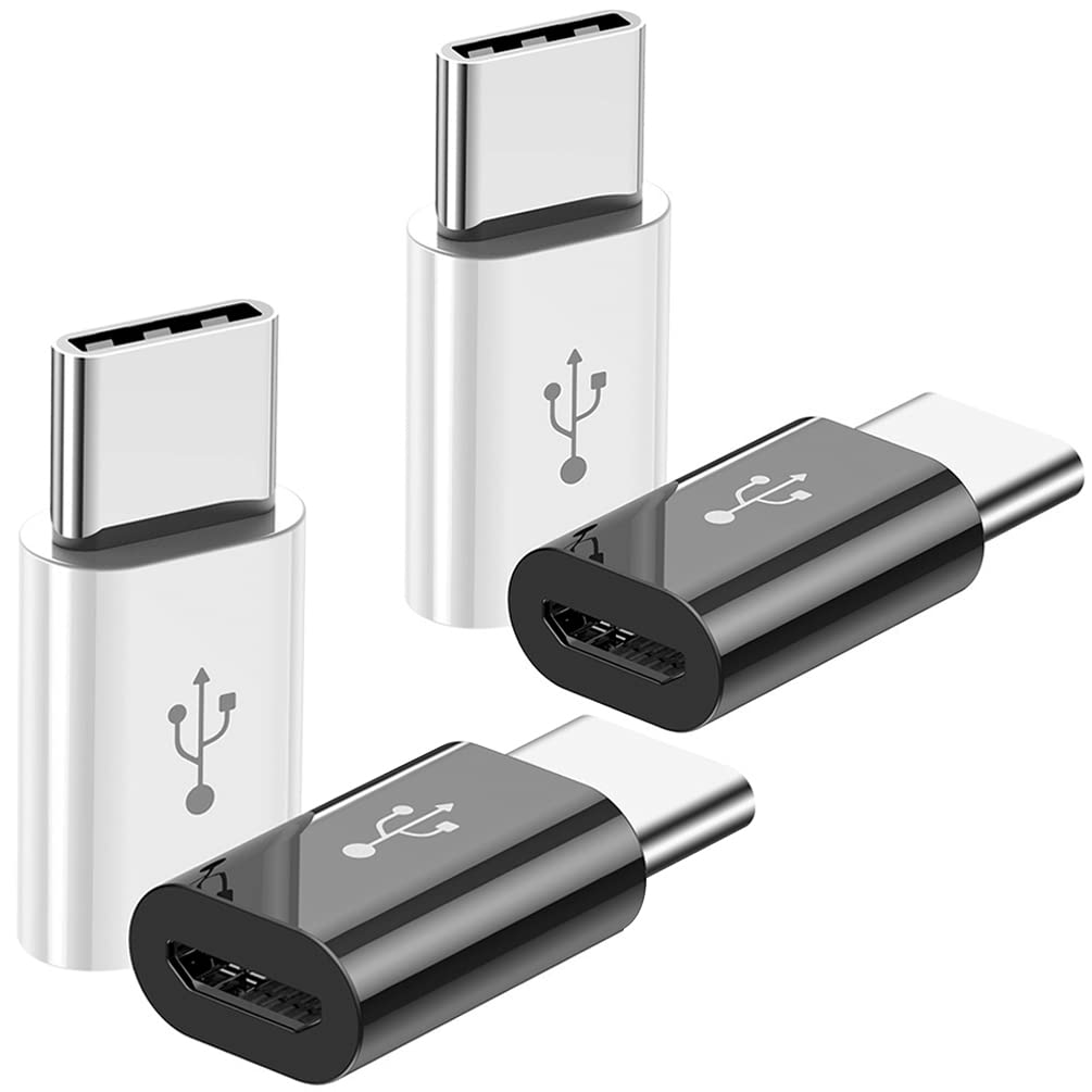 Adapter Micro USB to USB C (4 Pack), Micro-USB Female to USB-C Male OTG Adapter Compatible with Samsung Galaxy, LG, Huawei, Type-C Phones, Tablets