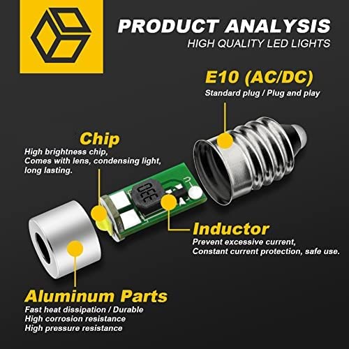 HONLEEX AC/DC 6-30V E10 Upgrade LED Flashlight Bulb, 3W 6V 9V 12V 18V 19.2V 24V LED Conversion Kit for Torch Lantern Bike Work Light Maglit