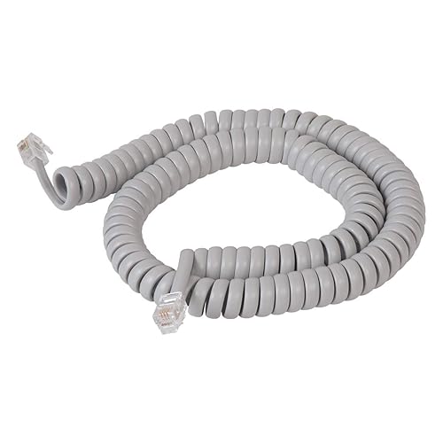 Cablesys Coiled Telephone Handset Cord for Use with PBX Phone Systems, VoIP Telephones - 12 Ft Uncoiled, Rj22, 1.5 Inch Lead on Both Ends, Dolphin