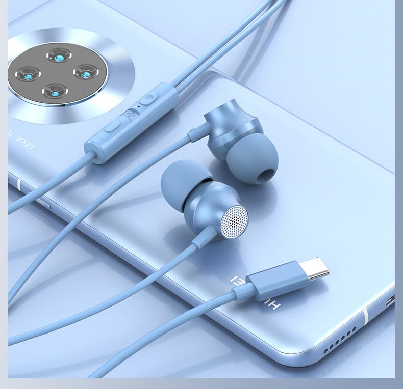 Type USB C Headphone Replacement for Samsung A16-5G A16 4G Compatible with Moto G 5G 2025 2024 Wired Earphone in Ear Earbud (Blue)