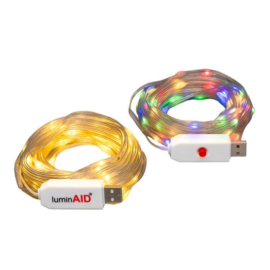 LuminAID LED String Lights - 2-Pack of 32ft USB Lights with 100 LED Bulbs per Strand - Warm White and Multicolor with 8 Modes - Perfect for Camping