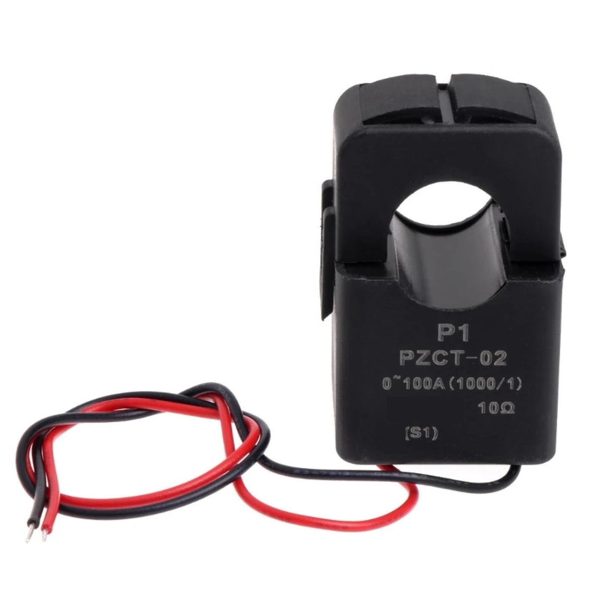 Split Core Current Transformer PZCT-02, 0-100A Range, 1.85x1.22x1.14 inches, Black