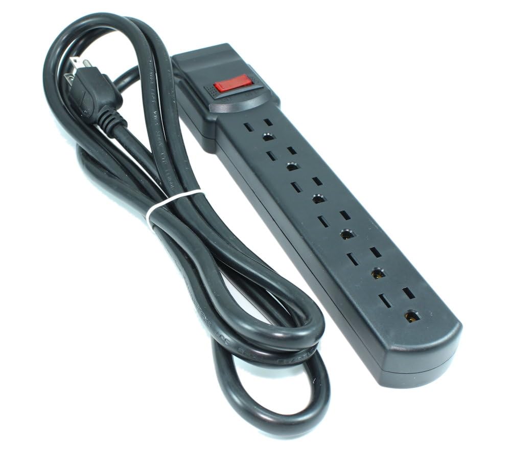 MyCableMart 6ft 6 Outlet Power Bar (14AWG/15A) with 90J Surge Protector, Black