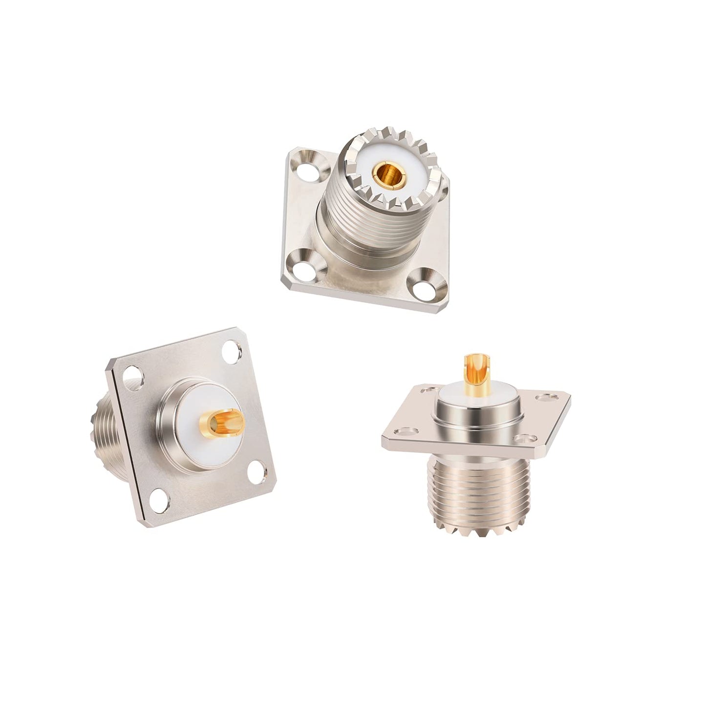 MOOKEERF SO 239 Connectors SO239 UHF Female RF Coax Connector SO239 4-Hole Flange Panel Chassis Mount Adapter Solder Cup SO-239 Bulkhead Connector