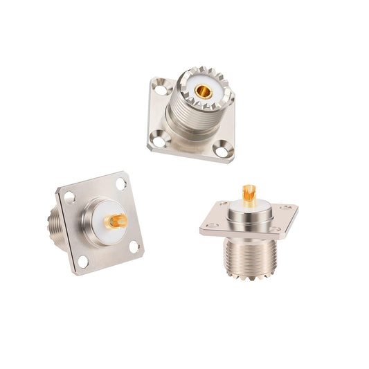 MOOKEERF SO 239 Connectors SO239 UHF Female RF Coax Connector SO239 4-Hole Flange Panel Chassis Mount Adapter Solder Cup SO-239 Bulkhead Connector