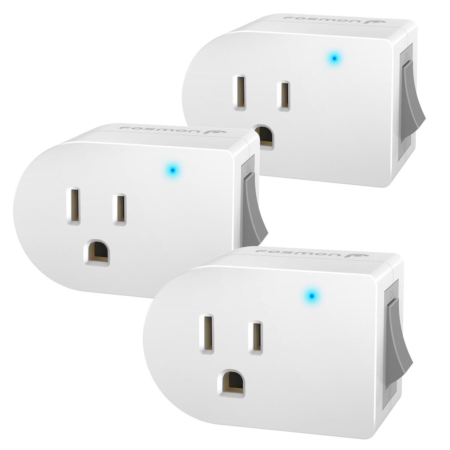 Fosmon Grounded Outlet Switch, ON/Off Switch (3 Pack), 3 Prong Plug in Electrical Switch, 245J Single Port Electric Switch Adapter Surge Protector