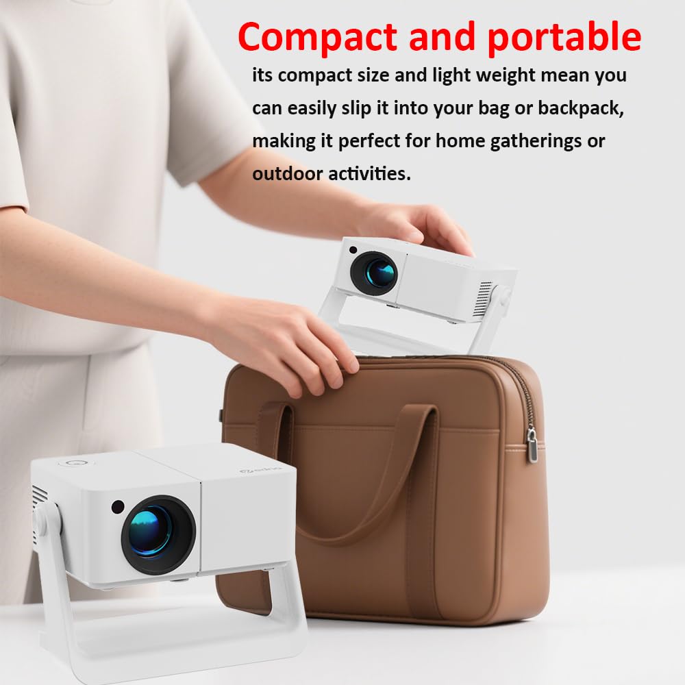 Built-in Stand Projector 1080P 500 ANSI with WiFi and Bluetooth 5.2, Electric Focus/Auto Keystone, 360°Stand, Portable Outdoor Movie Mini Projector