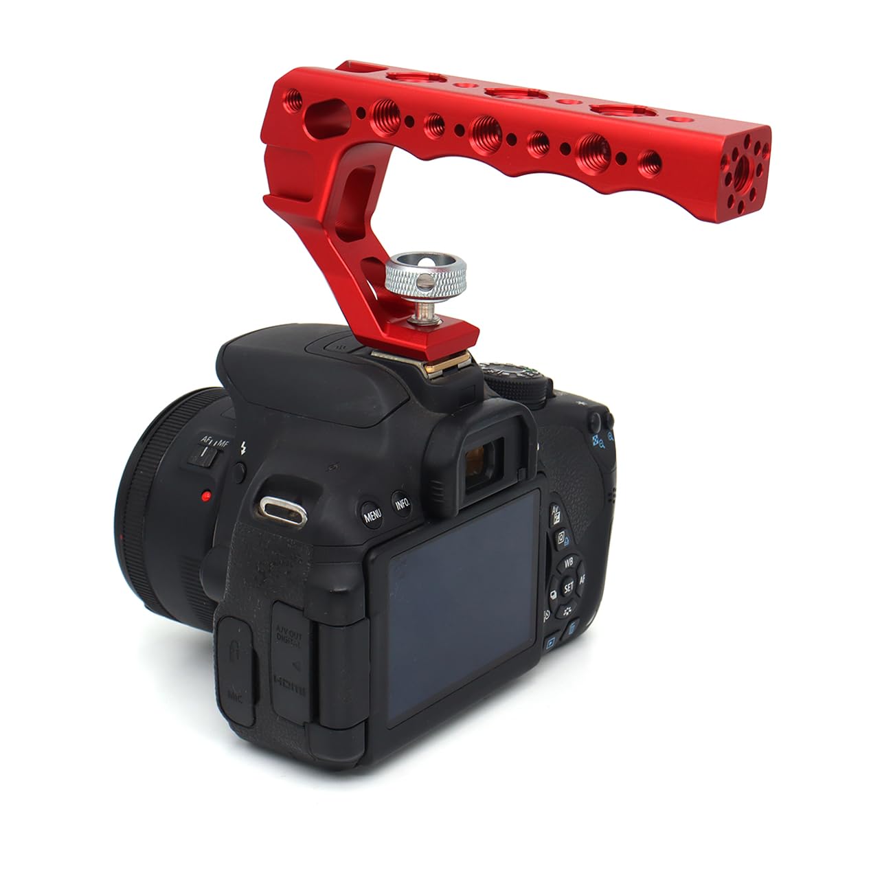 SZJELEN Universal Top Handle with 3/8" Screw Locating Pins for DSLR Camera Cage, with 3 Cold Shoe Adapters to Mount DSLR Camera with Microphone/LED