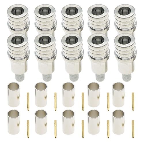 UCCKEYI 10Sets QMA Male Crimp RF Connector Designed for LMR195 RG58 RG400 RG142 Coax Cables 50 Ohm Straight Nickel-Plated Brass Type