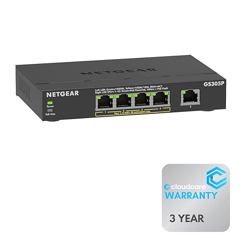 NETGEAR GS305P 300 Series 5-Port ?????????????? ??????+ Desktop Switch | 63W PoE+ Power | Stay Protected with Cloud Care's 3 Year Warranty SupportPlus