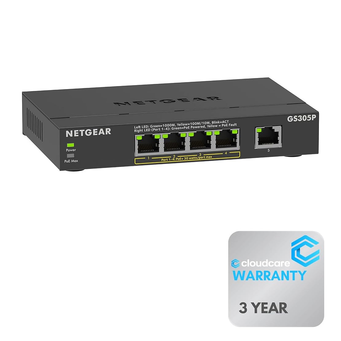 NETGEAR GS305P 300 Series 5-Port ?????????????? ??????+ Desktop Switch | 63W PoE+ Power | Stay Protected with Cloud Care's 3 Year Warranty SupportPlus