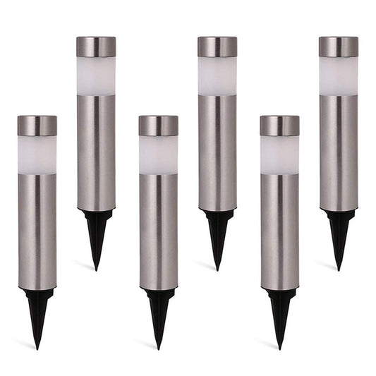 SUNWIND Solar Bollard Lights Outdoor - 6 Pack Stainless Steel Warm White LED Landscape Lights Waterproof Decorative Lighting for Backyard Lawn Patio
