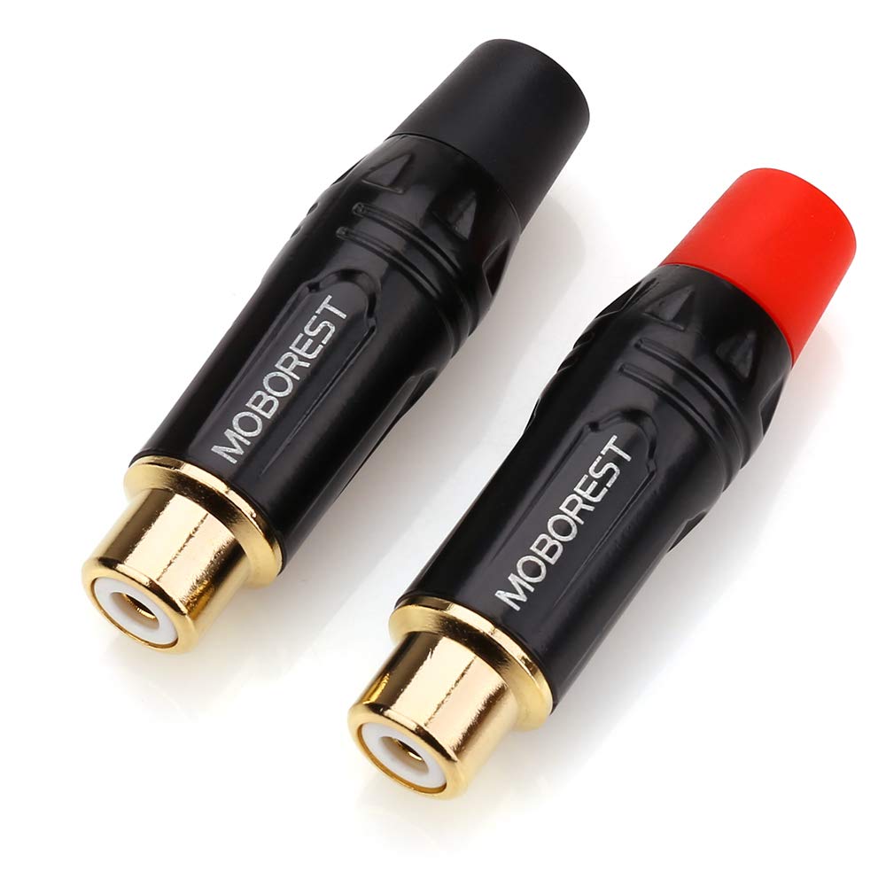 MOBOREST RCA Female Plug Adapter Audio Phono Gold Plated Solder 24K Gold Speaker Plugs RCA Jack Cable Connector Adapter (1 Black+ 1Red)