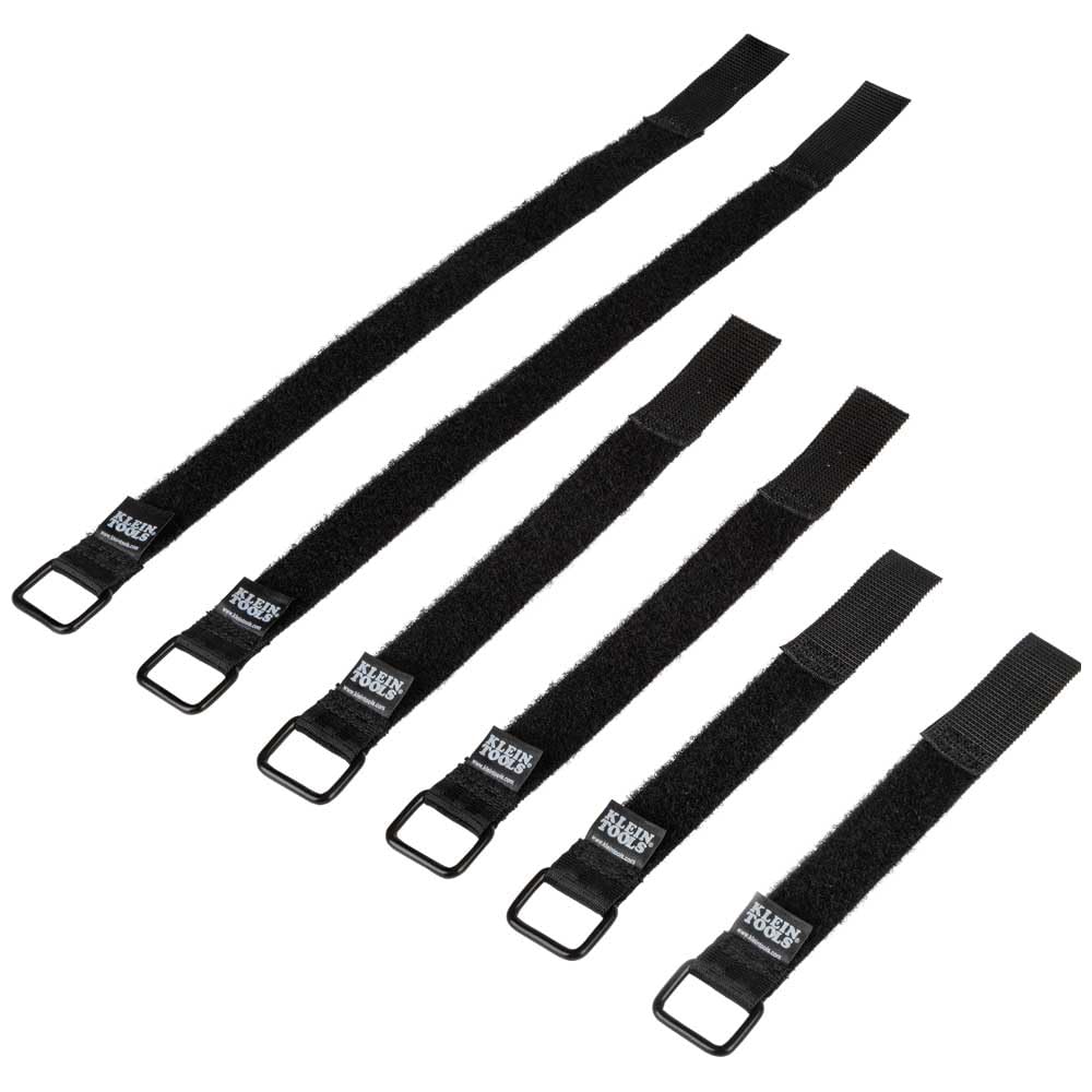 Klein Tools 450-600 Cable Organizer, Hook and Loop Cinch Strap Ties, Includes (2) 6-Inch, (2) 8-Inch, (2) 14-Inch Straps, Black