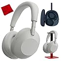 Sony WH-1000XM6 Best Wireless Noise Canceling Headphones, Platinum Silver Bundle with Deco Gear Pro Audio Headphone Stand in Matte Black/Red
