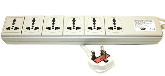 VCT WPS-UK 220-240 Volt Universal Power Strip Surge Protector with 6 Universal Outlets 13A Max. 3250W with UK Plug