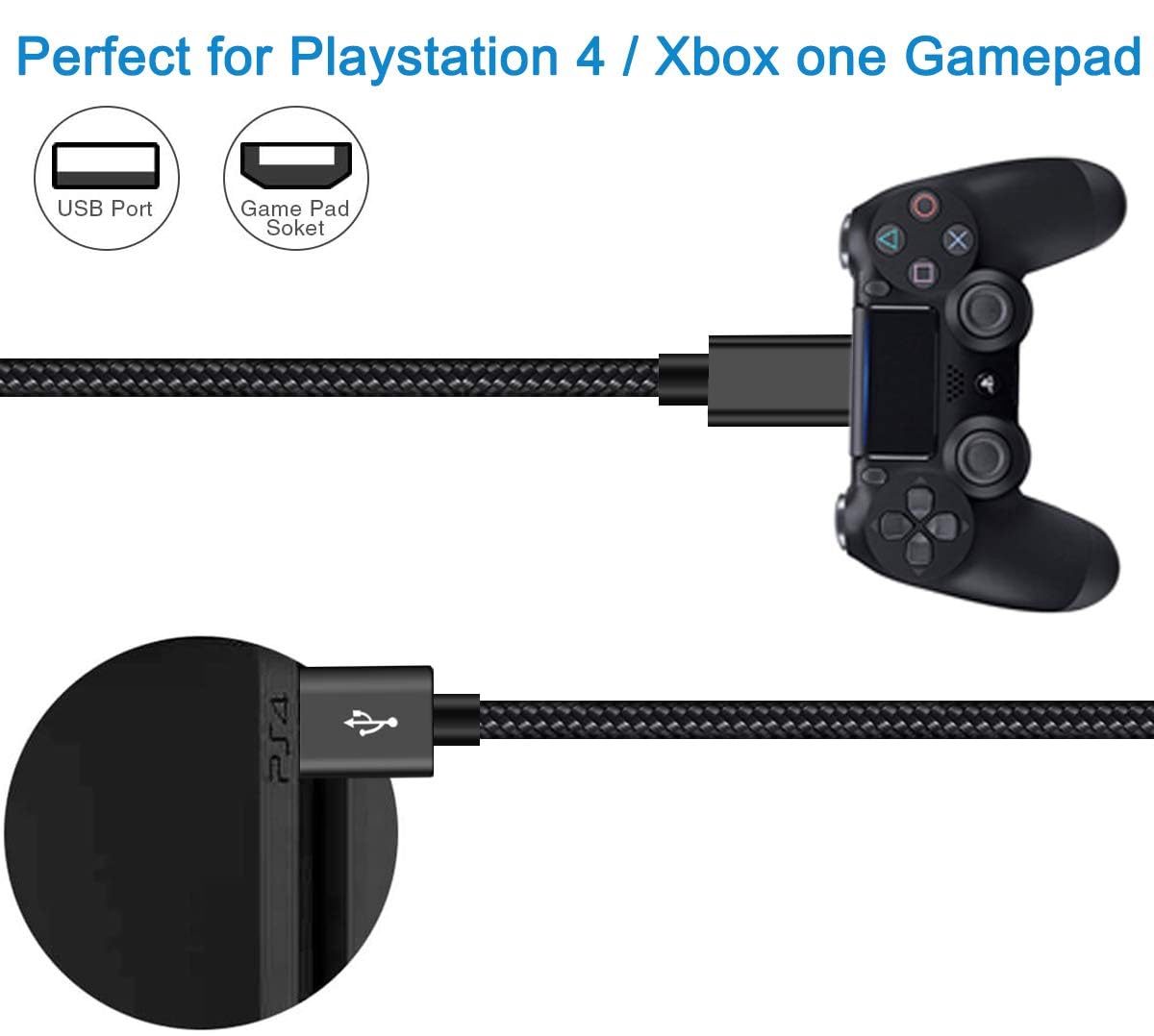PS4 Controller Charger Cable for Xbox One Controller,Micro USB Cable PS4 Charger Cord for Sony PlayStation 4 DualShock,PS 4 Slim/Pro Game