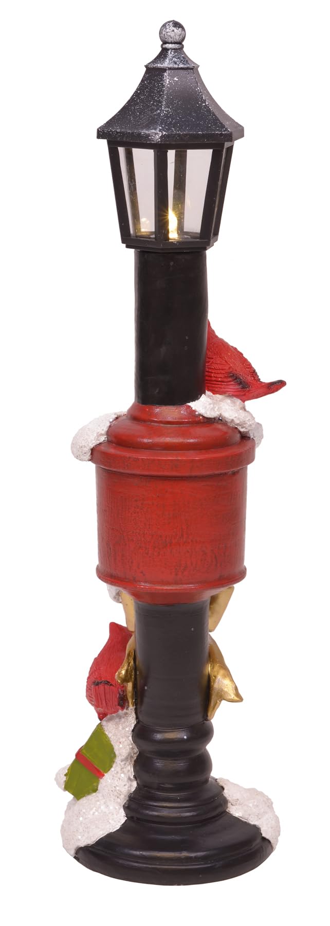 Mark Feldstein & Associates Resin Mailbox Lamp Post with Cardinals Figurine Holiday Decor with Built in LED Light, 15 Inch