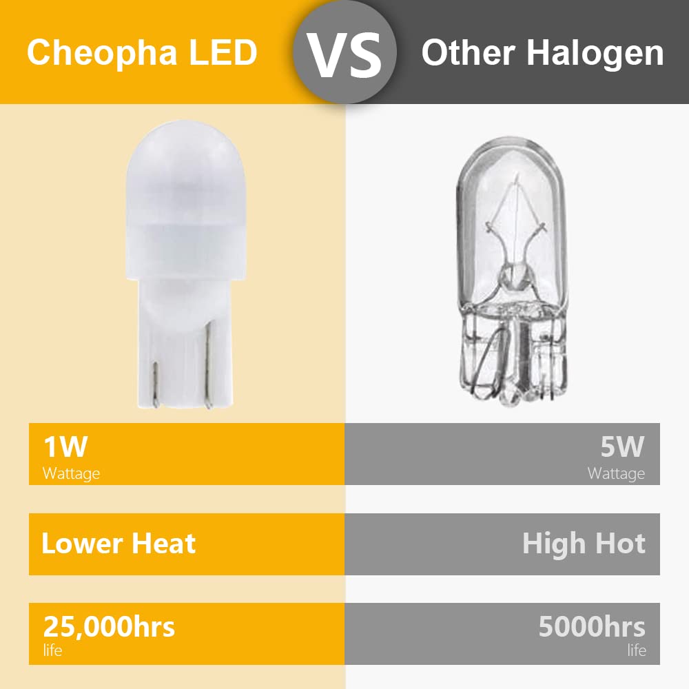 Cheopha T10 T5 Wedge Base Led Bulb 12V Landscape Bulb 1W 2700K 6-Pack