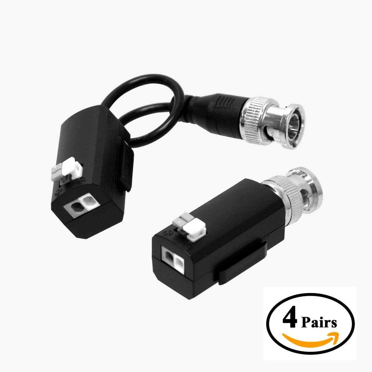 4 Pairs of eSecure HD-EV01P-03 HD Passive Video Balun Network Transceiver, HDTVI HDCVI AHD CVBS 3MP 4MP 5MP 4K Camera DVR CCTV System, BNC to UTP CAT