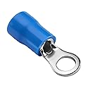 Heschen Ring Terminal Crimp Connectors Vinyl Insulated Wire Electrical Connector, RV2-4, Stud Size #8, for 1.5-2.5mm² (16-14 AWG), Blue, 100Pack