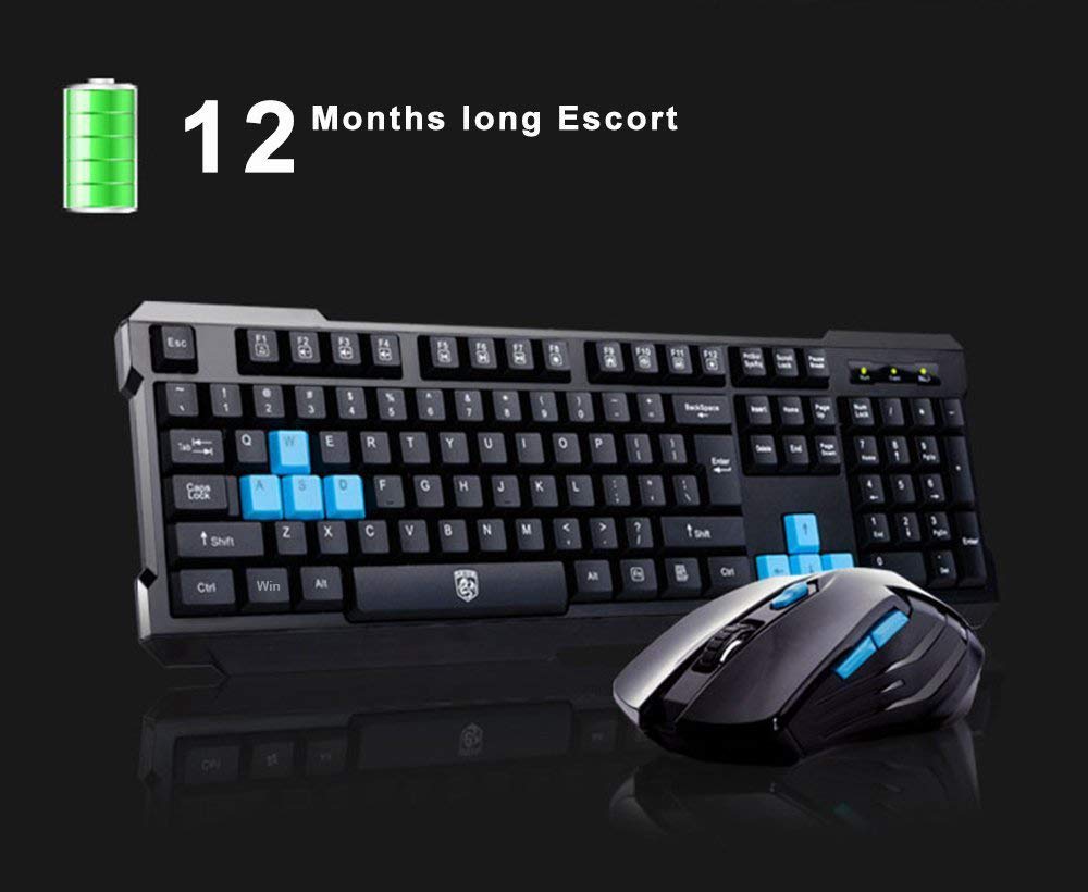 Keyboard Mouse Combos,Soke-Six Waterproof Multimedia 2.4GHz Wireless Gaming Keyboard with USB Cordless Ergonomic Mouse DPI Control For Desktop PC