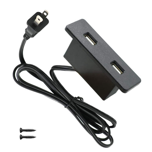 Powered USB Hub Socket Recessed USB Power Strip Outlet with Power Supply 2 USB Ports 2.1A Mounted into Bed Desk Table Sofa
