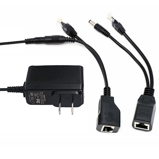 [UL Listed] iCreatin 12V Power Over ethernet PoE Injector and PoE Splitter kit, Extension Power for 12 Volt 12 watt Devices with 5.5x2.1 mm DC Jack