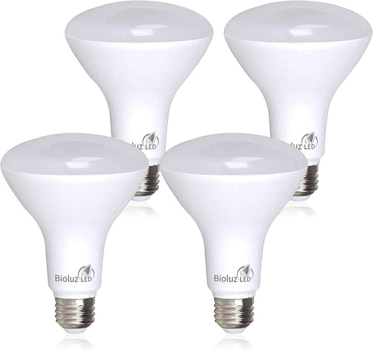 Bioluz LED 4 Pack BR30 LED Bulbs, Indoor Flood Lights High CRI 65W Equivalent uses 8W 3000K Soft White 650 Lumens, E26 Base Dimmable Instant On