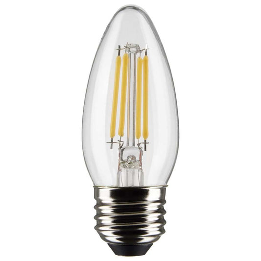 Satco S21285 4W LED Filament B11 Candle Light Bulbs, 3000K Soft White, 350 Lumen, E26 Medium Base, Clear Finish, Dimmable, Wet Location, 120V, 6 Pack
