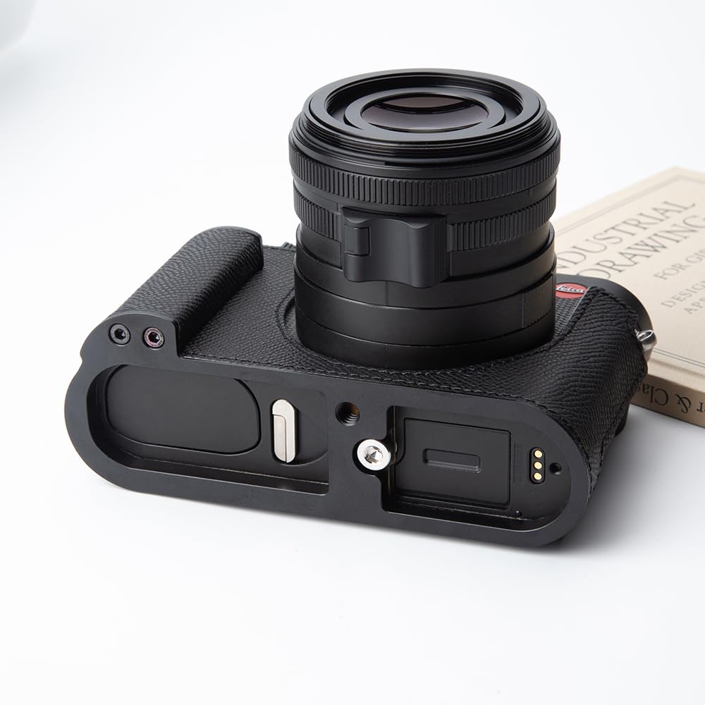 Q3 Vintage Genuine Leather Camera Case Handmade Half-Wrap Camera Protector with Aluminum Baseplate for Leica Q3 43 (Black - PalmSwell Texture Black