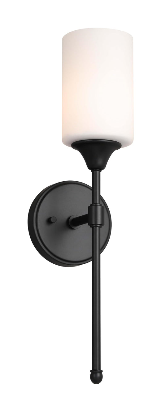 XiNBEi Lighting Wall Sconce, Bathroom Vanity Light with Glass, Wall Fixture Matte Black Finish for Bathroom XB-W1216-MBK