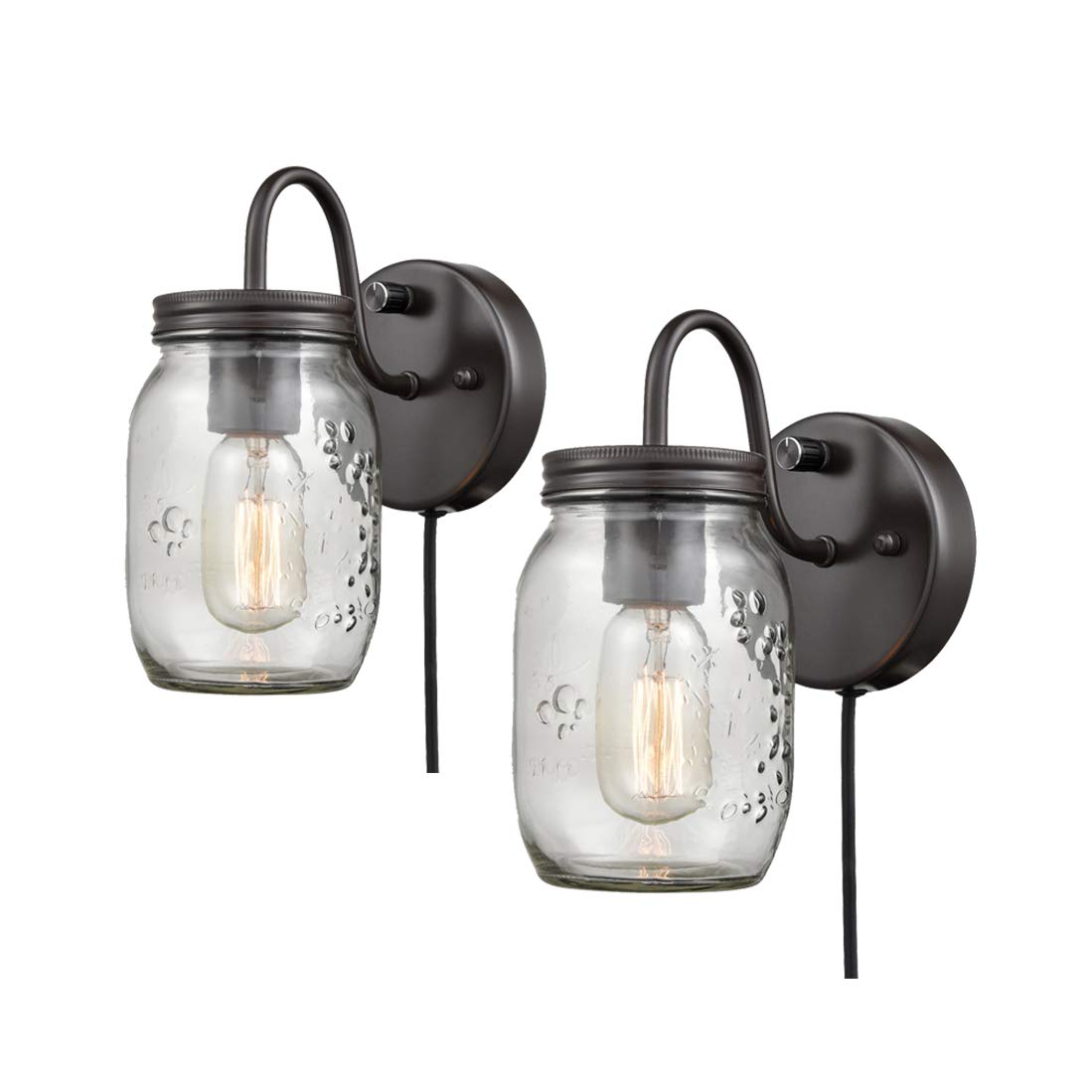 DIRYZON EUL Vintage Mason Jar Light Fixture Clear Glass 2-Pack Wall Lights Oil Rubbed Bronze