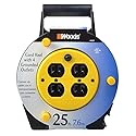 Woods Light Duty Extension Cord Reel - 16/3 Conductor Electrical Cord with 4 Grounded Outlets - 12A Circuit Breaker - Ideal for Light to Medium Duty