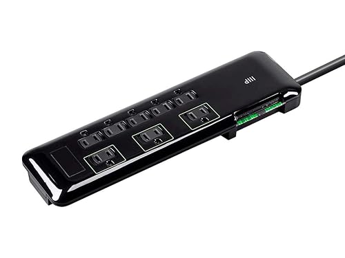 Monoprice 8 Outlet Mini Surge Protector - Heavy Duty Cord, UL Rated 3,420 Joules With Grounded And Protected Light Indicator, 6 Feet, Black