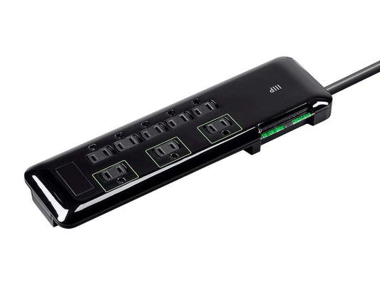 Monoprice 8 Outlet Mini Surge Protector - Heavy Duty Cord, UL Rated 3,420 Joules With Grounded And Protected Light Indicator, 6 Feet, Black